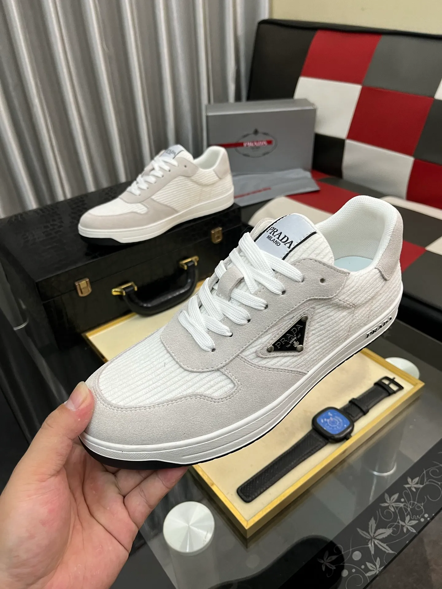 Men's shoes 💰380⌚️⌚️【PRADA】Prada casual shoes, originally developed 1:1, made of high-mercerized cowhide with imported cowhide, silk sheepskin lining, rubber outsole, comfortable and soft on the foot, size: 38-444️⃣Colors available